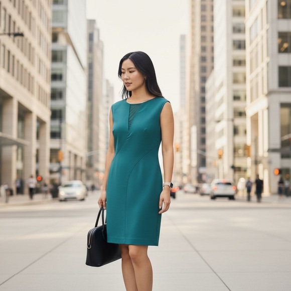 VINCE CAMUTO NWT Teal Sleeveless Midi Dress - Picture 3 of 10